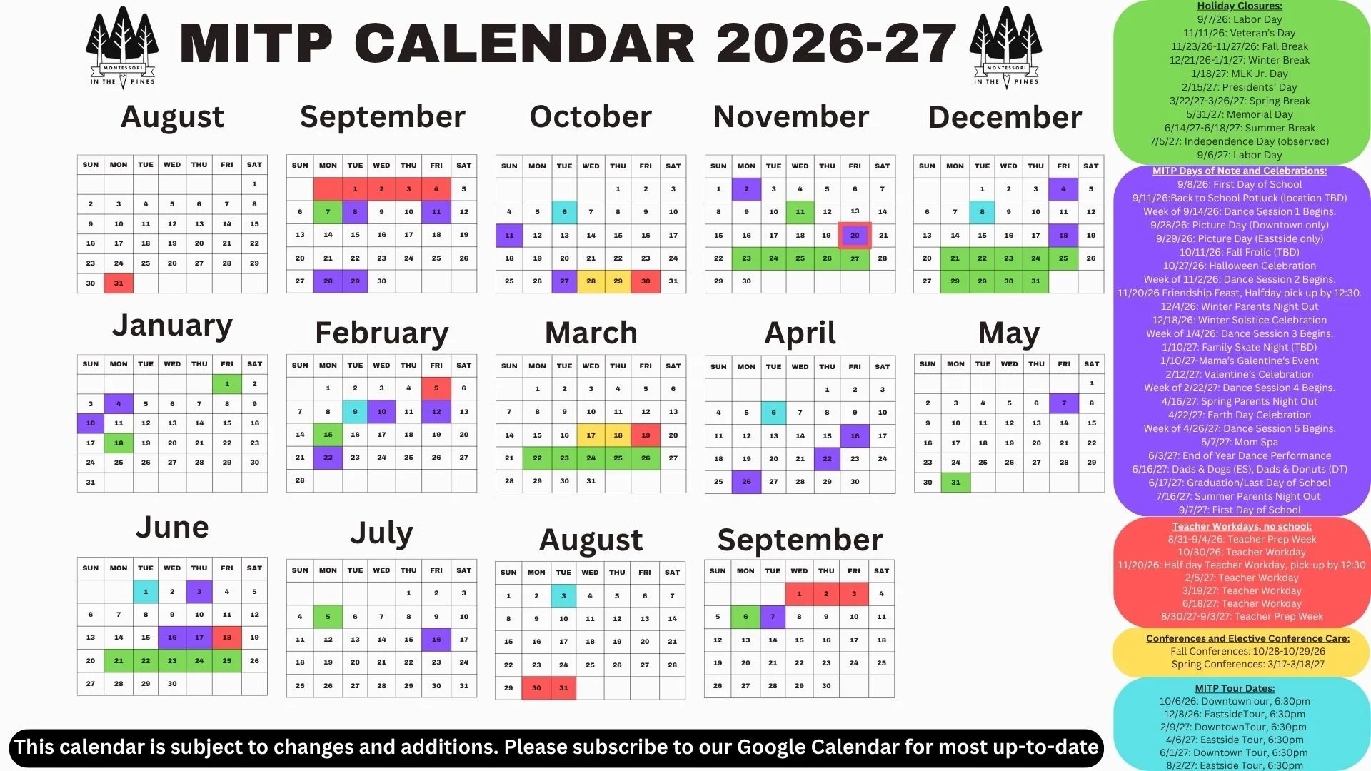 Calendar — Montessori School Bend Oregon | Preschool Bend Oregon